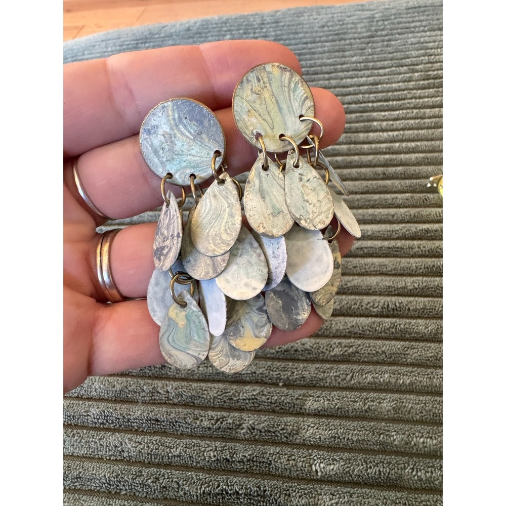 Dangle Earrings Marble Swirl Teardrop Disc Statement Fashion Jewelry - Picture 6 of 8